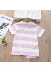 Summer Daisy Donald Duck Short Sleeve T-shirt Fashion Striped T-Shirt For Little Girls Cute T-shirt Toddler Kids Boys Clothes