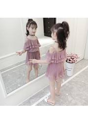 2022 Girls Clothes Summer New Sleeveless Suit + Polka Dot Cake Culotte Two Pieces Outfits Fashion Girls Clothes 4 -12 Air