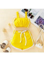 Girls Sportswear Set Baby Kids Sling Vest Tank Top Short Pants Gradient Sportswear Children Summer Clothes 2-6y