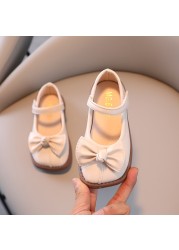 Fashion Bowknot Princess Shoes Girl Baby Shoes with Leather Flex Sole Shallow Mouth Kids Casual Shoes Spring/Summer New Children Single Shoes