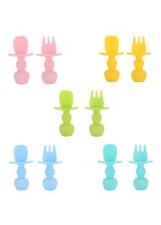 Food Grade Infant Small Silicone Cutlery Set Baby Soft Kitchen Joining Fork Spoon Kids Portable Soild Color Small Spoon