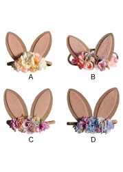 Baby Wide Bunny Ear Floral Headbands Photography Prop Lacehair Bows Bands For Babies Infant Hairbands Hair Accessories