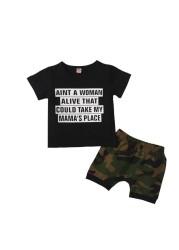 Summer Children Boy Letter Print T-shirt + Shorts Set Summer Camouflage Kids Boys Clothes Sets Baby Sets 1-3 Years For Baby