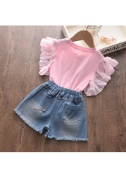 Menoea Kids Clothes Suits 2022 New Summer Fashion Children Lettern Printed T-shirt + Denim Shorts Sets Baby Girls Casual Clothes