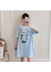 2096#2022 Summer Korean Fashion Cartoon Printed Cotton Maternity Tees Loose T-shirt Clothes for Pregnant Women Pregnancy Tops