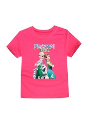 Disney Girls Frozen T-shirt Anna and Elsa Sister Cartoon Tops Teenagers Girls Tees Summer Children Clothes Disney T-shirt for Boys