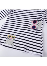 Little maven baby girls long sleeve shirt lovely cat lined cotton children's soft and comfortable casual clothes for kids 2-7 years