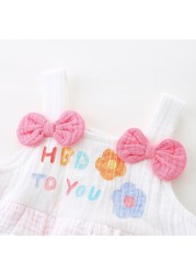 LAUDKA 0-24M Summer Newborn Girls Underwear Baby Jumpsuits Printed Bowknot Cotton Princess Party Clothes For Newborn Baby 2022