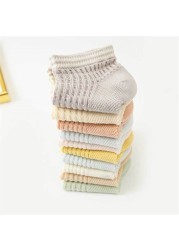 10 Pairs 3-15Y Baby Socks Summer Thin Cotton Short Mesh Children Socks Cute Breathable Jacquard Solid Socks Girl Boy Accessories