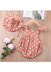 Sodawn-Baby Summer Baby Jumpsuit, Baby Clothes with Dotted Cotton Belts, with Hats, 0-24 Months, New Set