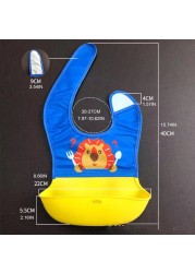 67JC Baby Cartoon Waterproof Bib Silicone Newborn Feeding Food Catcher Apron Pocket