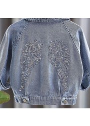 Spring Autumn 1-5year Children Denim Jackets Trench Jean Sequins Jacket Girls Kids Clothes Baby Lace Coat Toddler Casual Outerwear