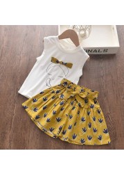 Girls clothes set 2022 new summer sleeveless T-shirt and print bow shorts for girl kids clothes children clothing 3 5 7 years