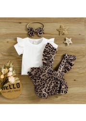 Ma&Baby 0-18M Newborn Infant Baby Girl Clothes Set Summer Knitted T-shirt Ruffle Leopard Shorts Overalls Outfits Costumes D01