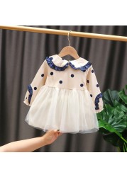 Cute Soft Cotton Baby Girls Clothes Doll Collar Polka Dot Embroidery Mesh Stitching Kids Picnic Birthday Special Offer