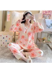 Pajamas Clothes Women Breastfeeding Set Leisurewear Nursing Suits Pregnant Woman Pajamas Twinset Breastfeeding Tops Pant 2pcs