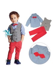 Gift long sleeve gentleman design lapel collar breathable casual party with necktie spring soft boy suit