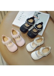 Girls Sandals Child Fashion Princess Pearl Net Surface Girls Shoes 2022 Pupils New Comfortable Single Shoes Baby Princess