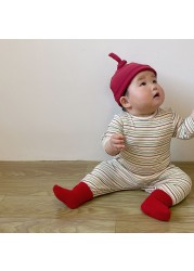 New Spring 2021 Baby Elastic Rompers Long Sleeve Striped Jumpsuit Baby Girls Cotton Clothes 0-24M