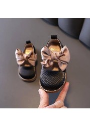 13.5-18.5cm Brand Children Solid Pure Shoes Girls Leather Shoes Lace Bow-knot Sweet Soft Shoes Princess Dress Shoes For Wedding
