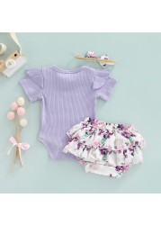 Ma&Baby 0-18M Newborn Infant Baby Girls Clothes Set Summer Letter Romper Floral Shorts Outfits Costumes D01