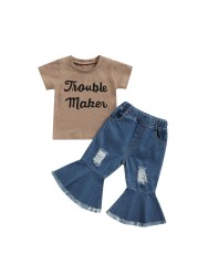 Ma & Baby 1-6Y Baby Boy Girls Clothes Set Summer Letter T-shirt Flare Pants Outfits Costumes D01