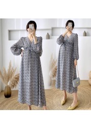 Spring Long Loose Pregnancy Floral Dresses Pregnant Women Clothes Loose Dress with Belt High Waist Maternity Chiffon Beach Dress