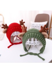 Cute Deer Elk Antlers Baby Hat Winter Warm Plush Knitted Ear Warmer Children Hat Bonnet Boys Girls Beanie Hat Christmas Hats