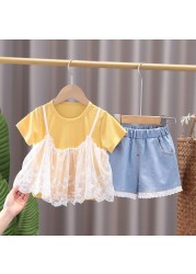 New summer baby clothes suit children girls fashion cute shirt shorts 2pcs/sets baby costume cotton casual kids sportswear