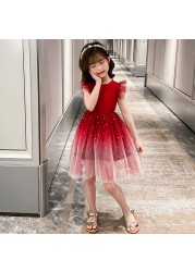 4-12Y Summer Kids Dresses for Girls Mesh Girl Dress Baby Sequin Gradient Party Vestidos Toddler Princess Dress Girl Kids Costume