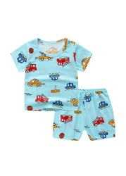 0-5Y Summer Children Set Toddler Kids Baby Boys Girls Short Sleeve Cartoon Prints Tops T-shirt Shorts Outfits