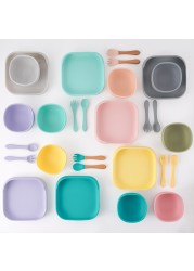 Macaron color square silicone dinner plate with suction bowl children complementary food tableware fork spoon baby supplies