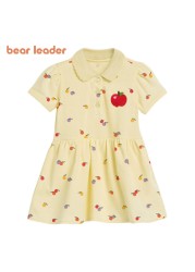 Bear Leader Kids Girls Cotton Fruit Print Dress Short Sleeve Girls Party Dresses Casual Girls Clothes