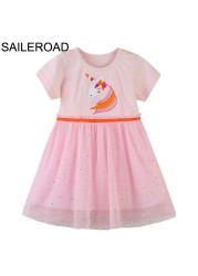 Glieroad 2-8 Years Baby Girls Cute Unicorn Princess Dress Girl Summer Short Sleeve Dresses Kids Clothes Children Suits