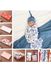 2pcs/set Baby Sleeping Bag Cotton Swaddle Wrap Hat Set Blanket Print Newborn Receiving Blanket Bolsa Infantil