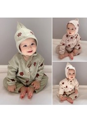 Newborn baby clothes baby clothes with hat print bear baby jumpsuit long sleeve boy and girls autumn jumpsuit bodysuit