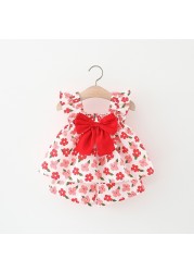 0-2 Years Short Dress Pant Two Pieces/Set Summer Baby Girls Flower Sleeveless Set for Newborn Girls Clothes Cute Big Bow