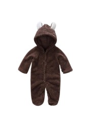 Winter Baby Clothes Flannel Infant Boy Clothes Cartoon Animal Bear Ear Romper Jumpsuit Warm Newborn Toddler Casual Baby Costume