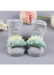 Newborn Baby Girl Boy Cute Cartoon Pattern Cotton Socks Infant Anti-slip Warm Floor Socks Medium Tube Knitted Socks