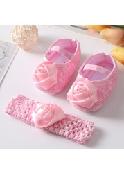 Etosale Cute Baby Walking Shoes 0-18M Newborn Baby Girls Shoes + Headband Set Infant Soft Sole Bowknot Princess First Walkers