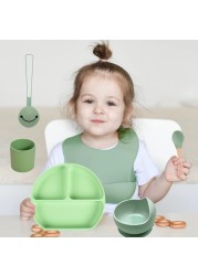 Bpa Free Kids Tableware Fashionable Soft Silicone Food Plates Easy To Clean Wash Baby Bibs Spoons Cute Gadget