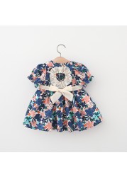 Summer New Girls Dress Cutout Back Big Bow Lace Princess Girls Dress Flower Cotton Skirt Newborn Baby Girls Birthday Gift