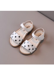 Summer Sandals for Girls Poca Dot Three Colors Breathable Rubber Sole 21-36 Baby Toddler Girl Sliders Soft Leather Kids Flats