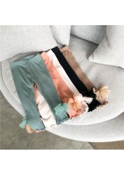 2021 New Kids Girls Leggings Autumn Solid Bow Tie Kids Trousers Casual Girl Pencil Pants Cute Toddler Leggings 1-7Years