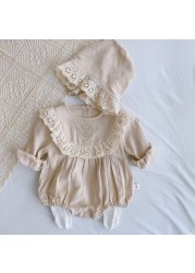 Spring Girls Jumpsuit+Hat Girls Clothes Princess Lace Long Sleeve Clothes Newborn Cotton Clothes 3-24 Months