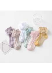 Baby Girl Socks Breathable Cotton Lace Ruffle Princess Mesh Socks Children Ankle Short Sock White Pink Yellow Girls Kids Toddler