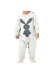 0-24M Newborn Cute Knitted Bunny Tail Patchwork Romper for Baby Boys Girls Weave Long Sleeve Jumpsuit Outfits Clothes