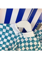 Designer 2022 popular summer new children's wear checkerboard loose shirt pullover short sleeve blouse boys and girls set