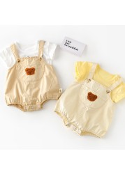 MILANCEL 2022 Summer Baby Girls Clothes Embroidery Bear One Pieces Clothes