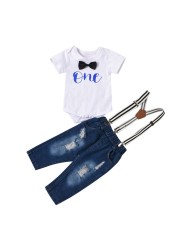 Fashion Baby Boy Summer Clothes Kids Girls Clothes Outfits Cotton Short Sleeve Tops Suspender Jeans Newborn Clothes 3-18 Months